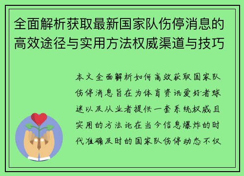 全面解析获取最新国家队伤停消息的高效途径与实用方法权威渠道与技巧 全面解析获取最新国家队伤停消息的高效途径与实用方法权威渠道与技巧