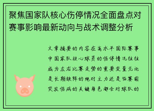 聚焦国家队核心伤停情况全面盘点对赛事影响最新动向与战术调整分析